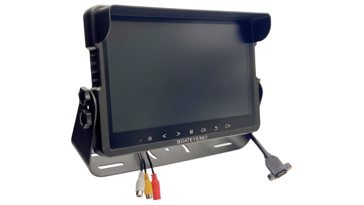 Marine display showing a live night vision camera feed at the helm